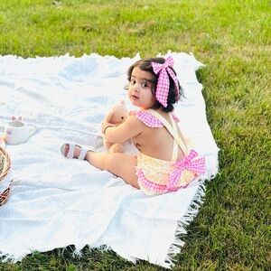 Pink and Yellow Gingham Baby Romper